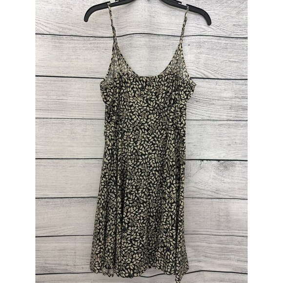 Acevog Black & Beige Leaf Print Spaghetti Strap Dress Size L - Picture 2 of 2